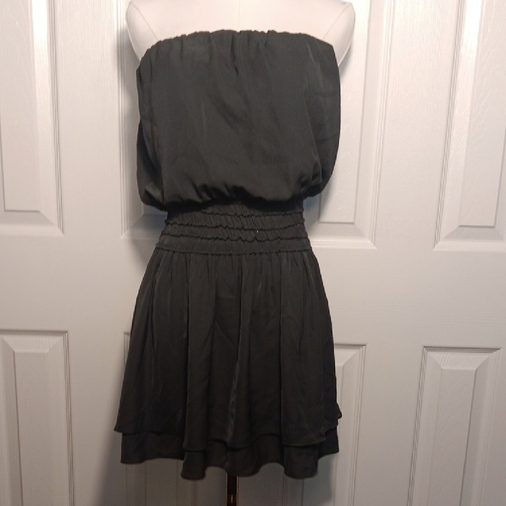 She + Sky Dark Green Strapless Dress With Flowy Layered Skirt